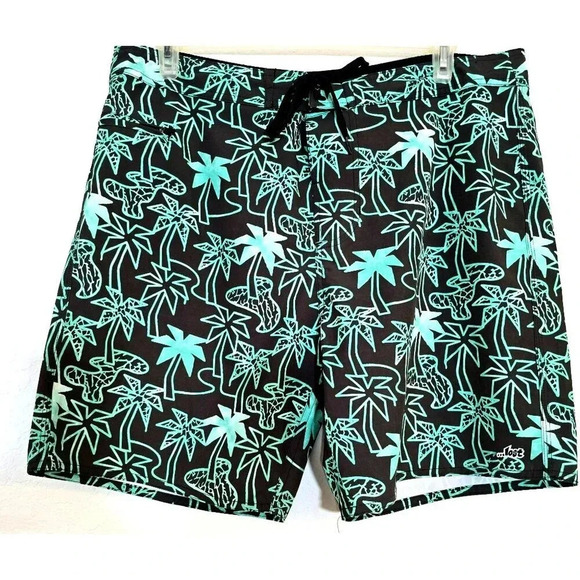 Lost Mens Palm Tree Print Boardshorts Size 32 Black & Green - Picture 1 of 11